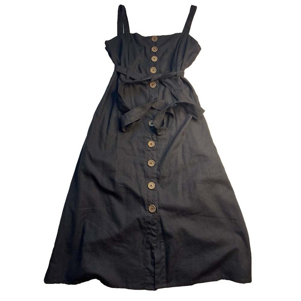 A Beautiful Soul Black Babydoll Maxi Dress Size A‎ Linen Cotton Belted Summer